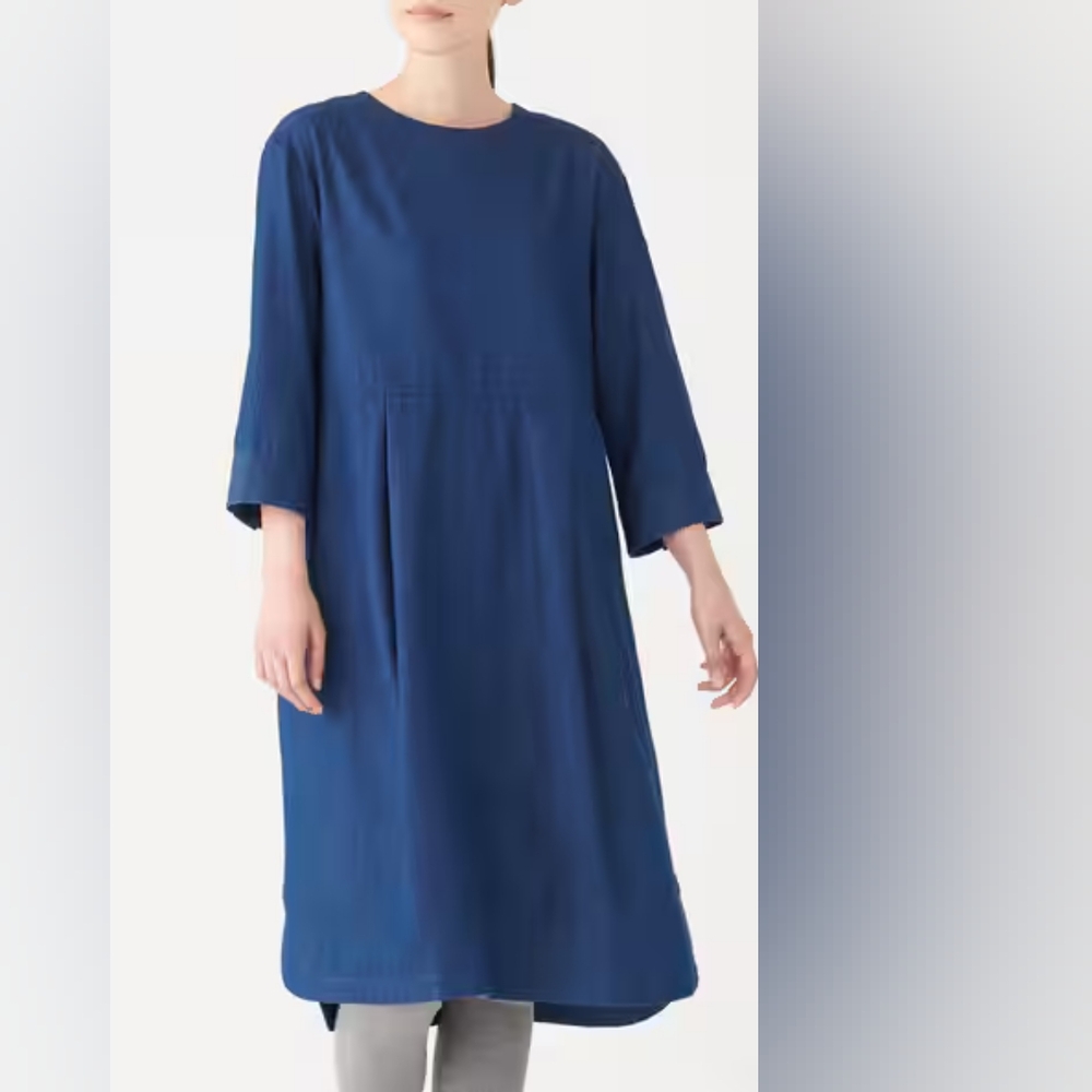 MUJi Easy Blue Cotton Denim Crew-Neck Shift Dress Size M